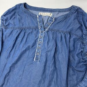 Free People Summer Love Oversized Loose Top Indigo‎ Denim Blue Blouse Size Small